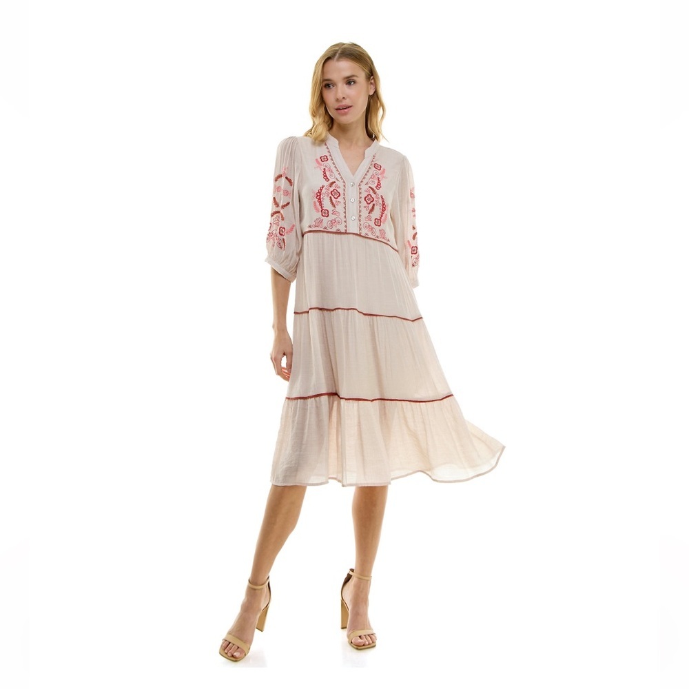 SOLD! ❌ Fig & Flower V-Neck Embroidered Bohemian Midi Dress L